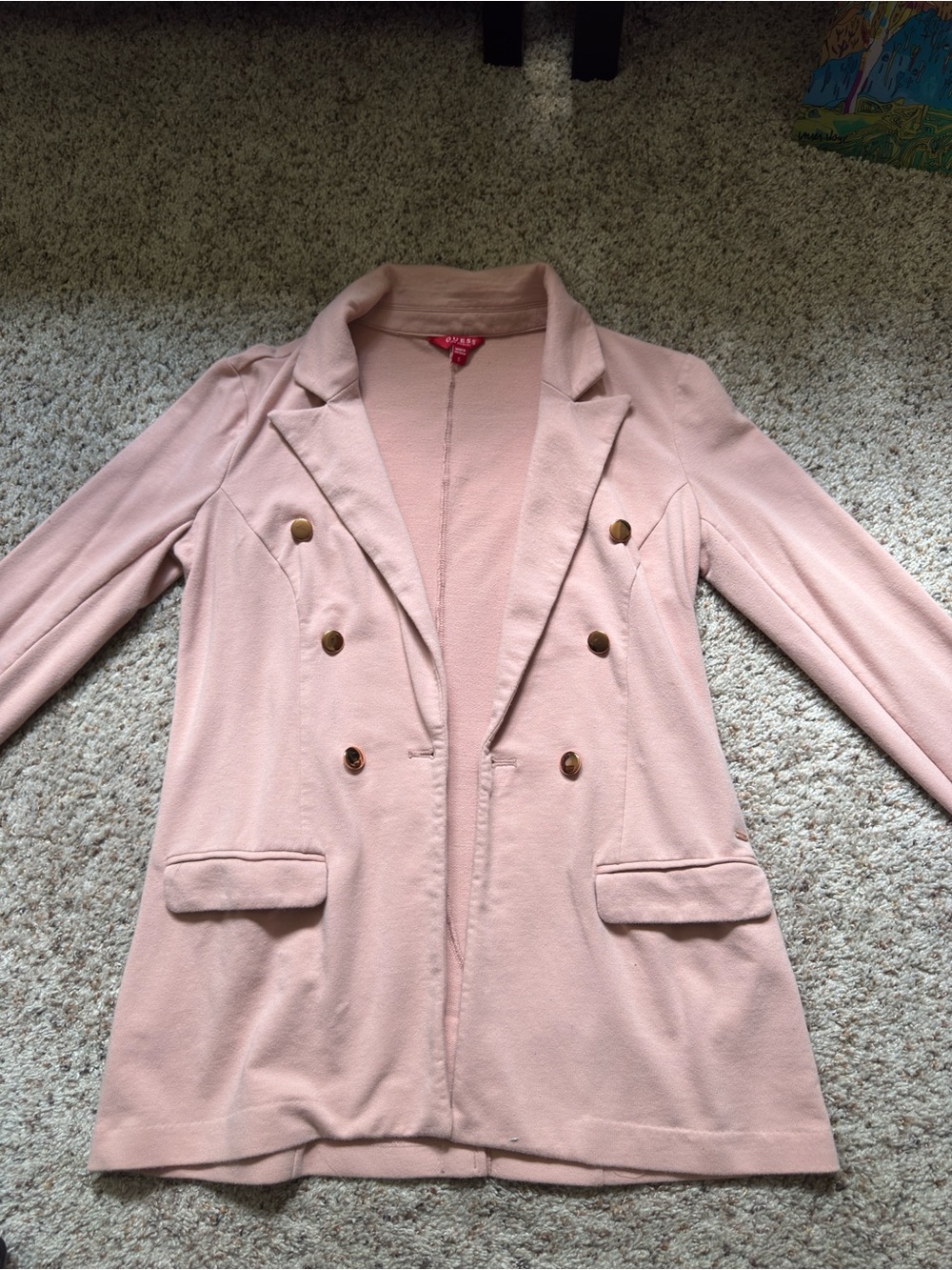 GUESS Women’s Blush Pink Double-Breasted Blazer Jacket